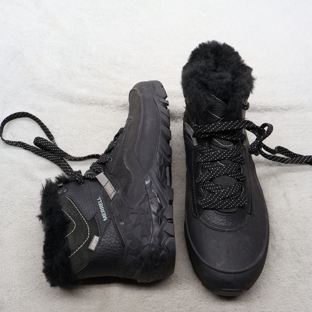 Merrell‎ Womens 9.5 Winter Boots Black Aurora 6 Ice Waterproof Faux Fur J37216